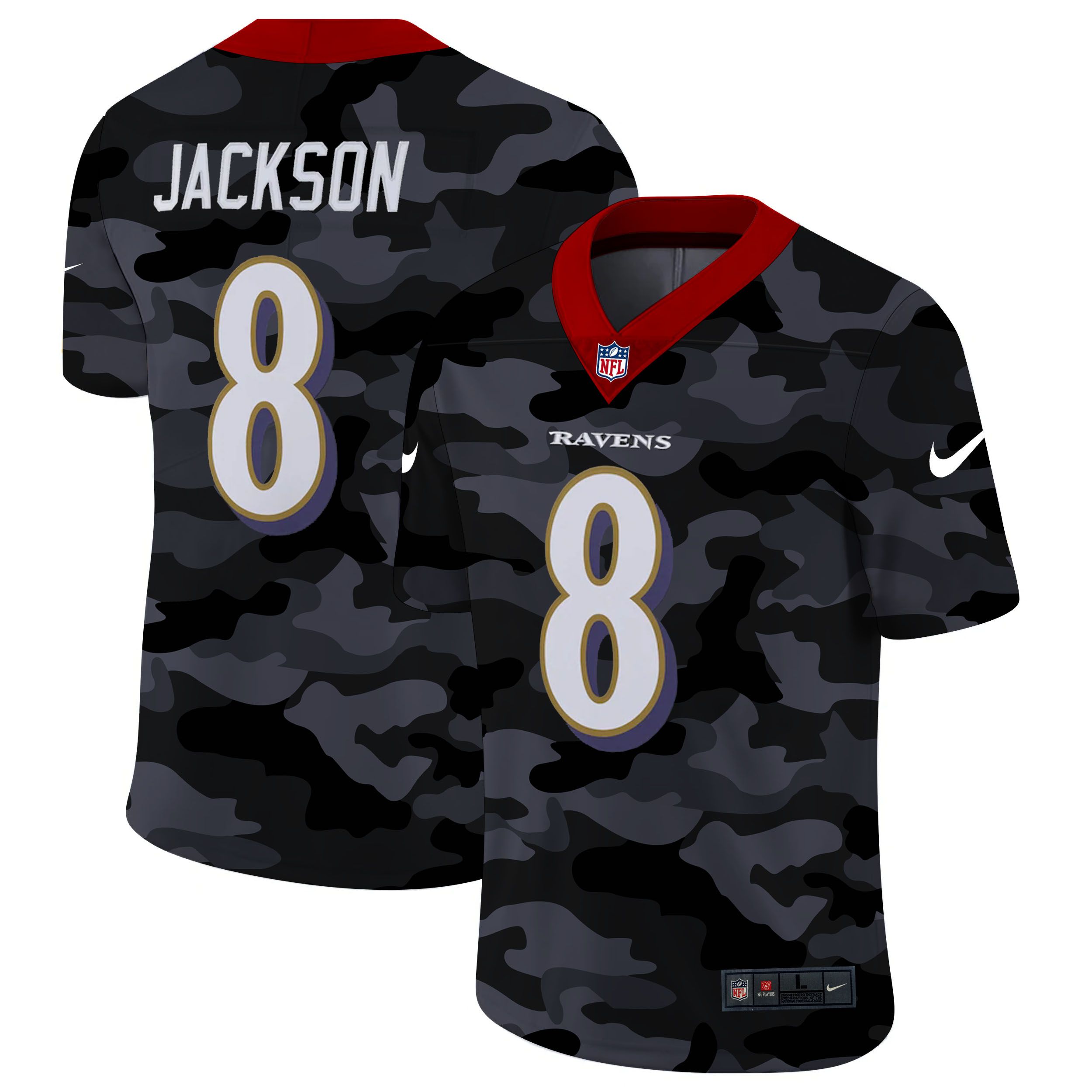 Men Baltimore Ravens #8 Jackson 2020 Nike 2ndCamo Salute to Service Limited NFL Jerseys